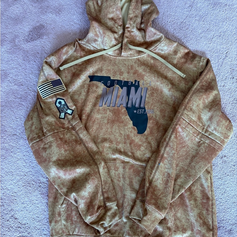 NFL Onfield Miami Dolphins Dan Marino 13 Salute To Service Hoodie XXL Tan Camo